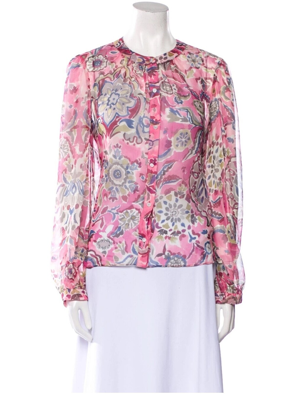 Veronica Beard Ashlynn Blouse in Rose Multi Pink 100% Silk Size 12